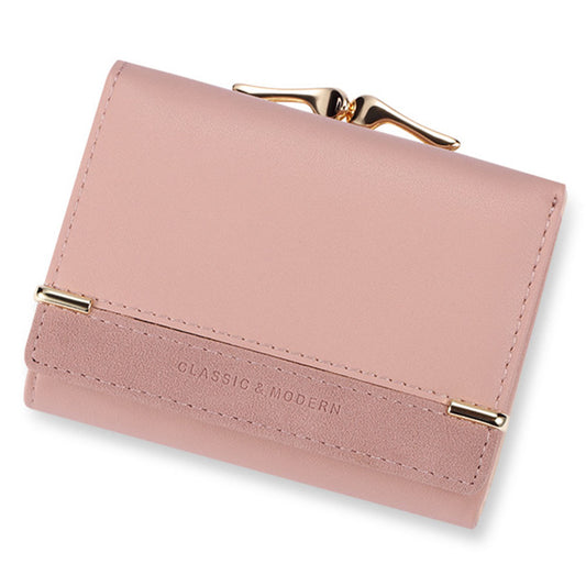 TAILIAN T7368-096 Women Vintage Matte PU Leather Tri-fold Wallet Kiss Lock Coin Purse