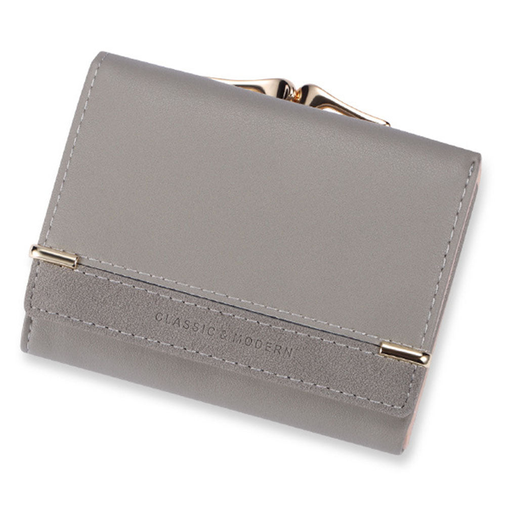 TAILIAN T7368-096 Women Vintage Matte PU Leather Tri-fold Wallet Kiss Lock Coin Purse