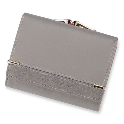 TAILIAN T7368-096 Women Vintage Matte PU Leather Tri-fold Wallet Kiss Lock Coin Purse