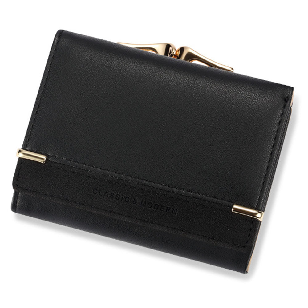 TAILIAN T7368-096 Women Vintage Matte PU Leather Tri-fold Wallet Kiss Lock Coin Purse