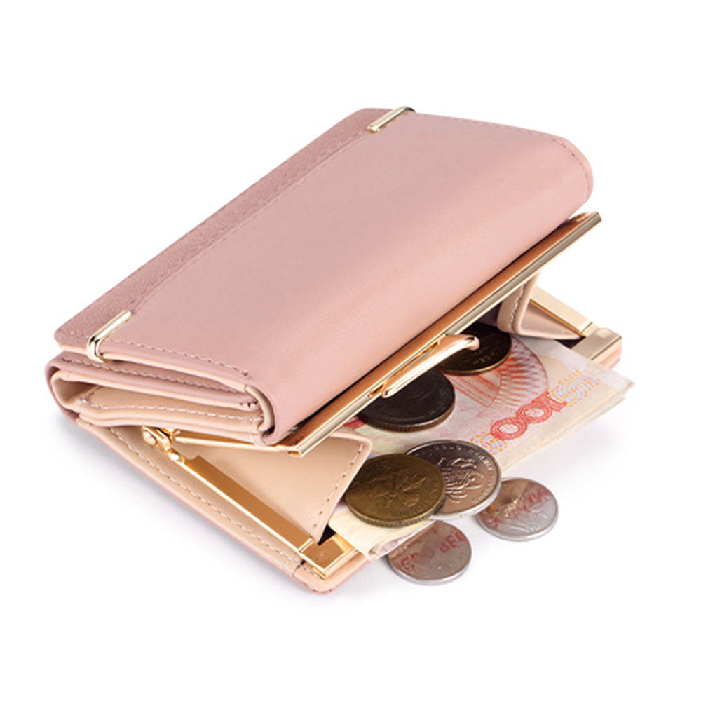 TAILIAN T7368-096 Women Vintage Matte PU Leather Tri-fold Wallet Kiss Lock Coin Purse