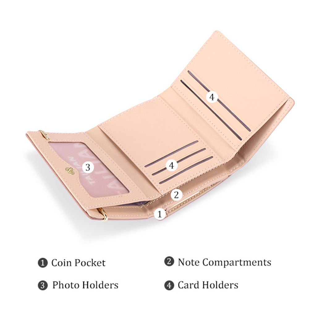 TAILIAN T7368-096 Women Vintage Matte PU Leather Tri-fold Wallet Kiss Lock Coin Purse