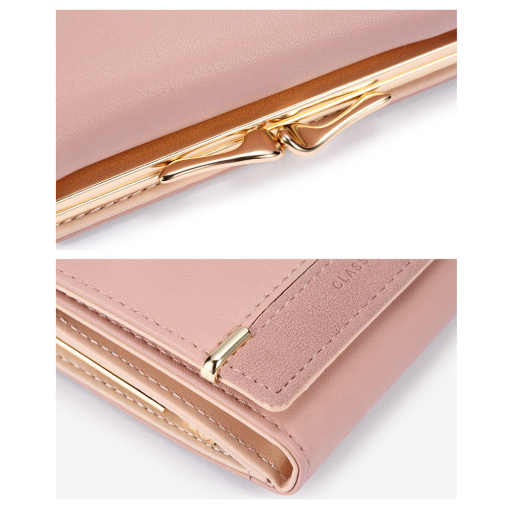 TAILIAN T7368-096 Women Vintage Matte PU Leather Tri-fold Wallet Kiss Lock Coin Purse