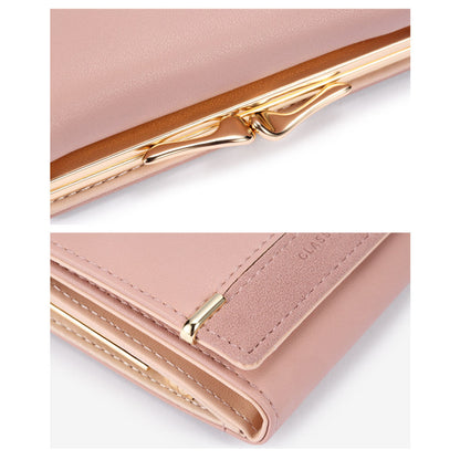 TAILIAN T7368-096 Women Vintage Matte PU Leather Tri-fold Wallet Kiss Lock Coin Purse