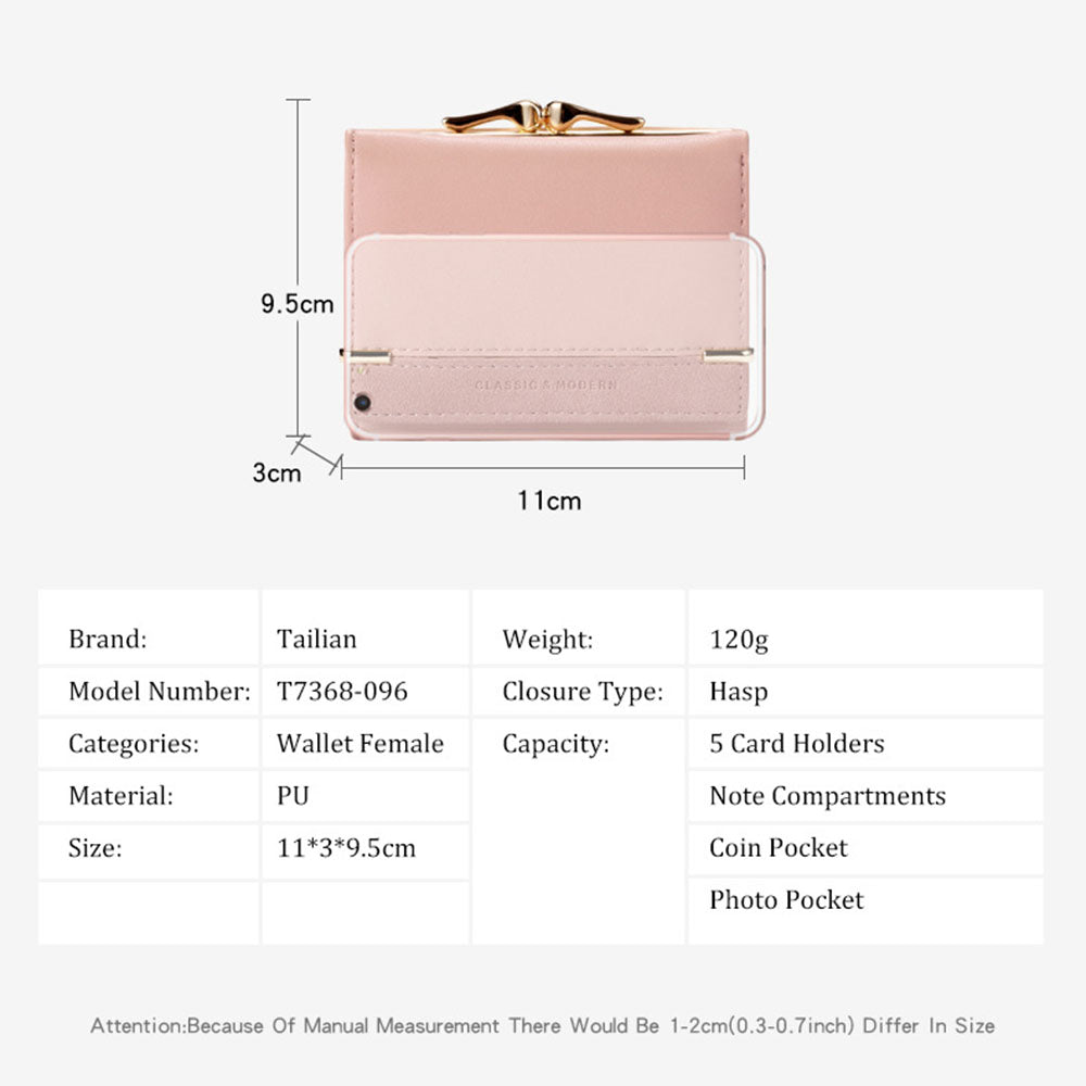 TAILIAN T7368-096 Women Vintage Matte PU Leather Tri-fold Wallet Kiss Lock Coin Purse