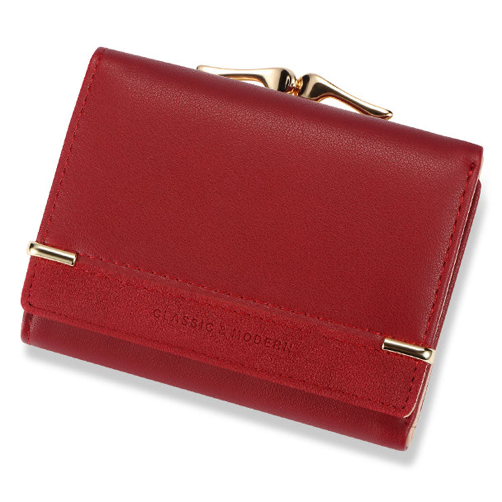 TAILIAN T7368-096 Women Vintage Matte PU Leather Tri-fold Wallet Kiss Lock Coin Purse