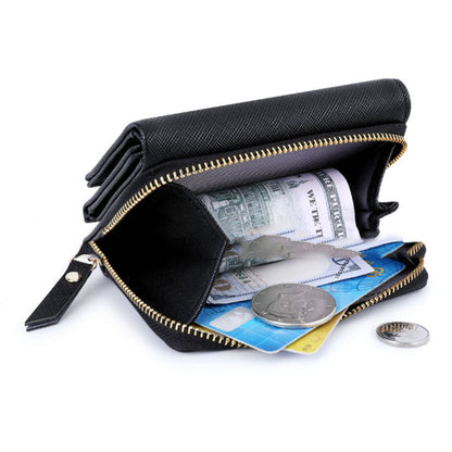 TAILIAN T6103-012 Cross Texture PU Leather Folding Wallet Zipper Pocket Women Cards Cash Holder Bag