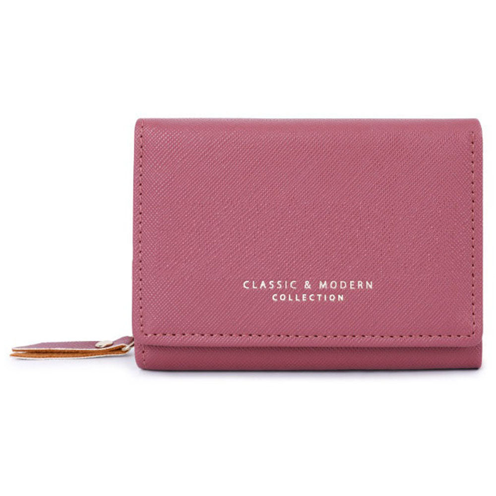 TAILIAN T6103-012 Cross Texture PU Leather Folding Wallet Zipper Pocket Women Cards Cash Holder Bag