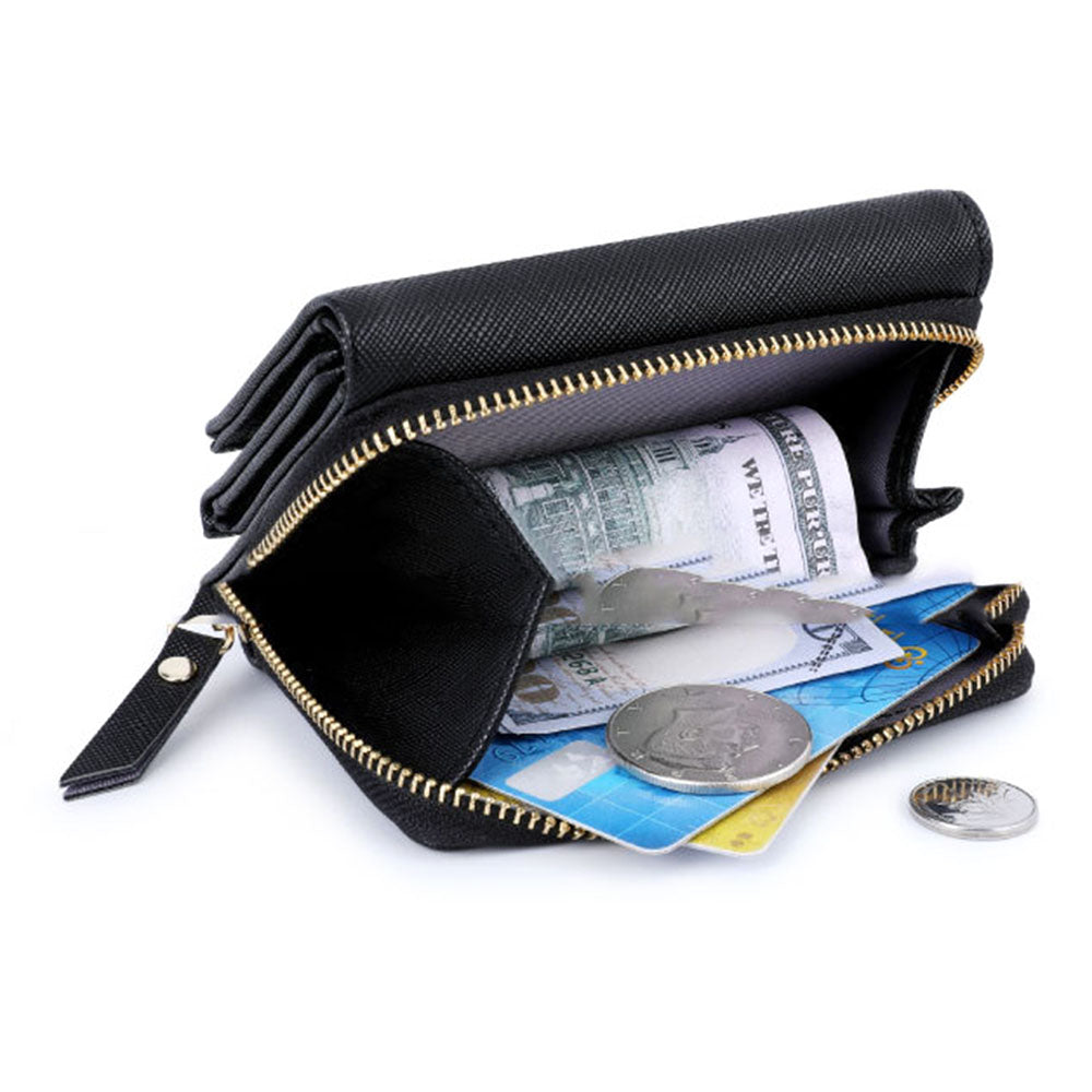 TAILIAN T6103-012 Cross Texture PU Leather Folding Wallet Zipper Pocket Women Cards Cash Holder Bag