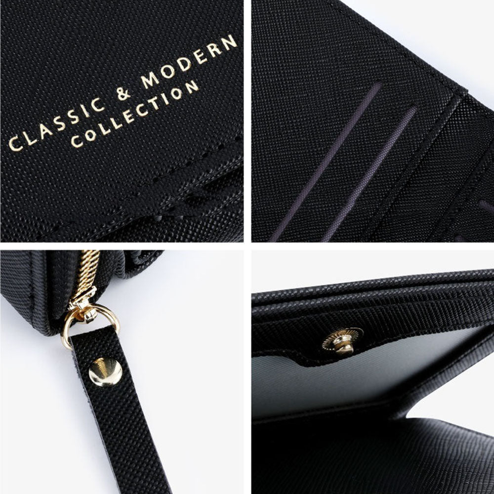TAILIAN T6103-012 Cross Texture PU Leather Folding Wallet Zipper Pocket Women Cards Cash Holder Bag