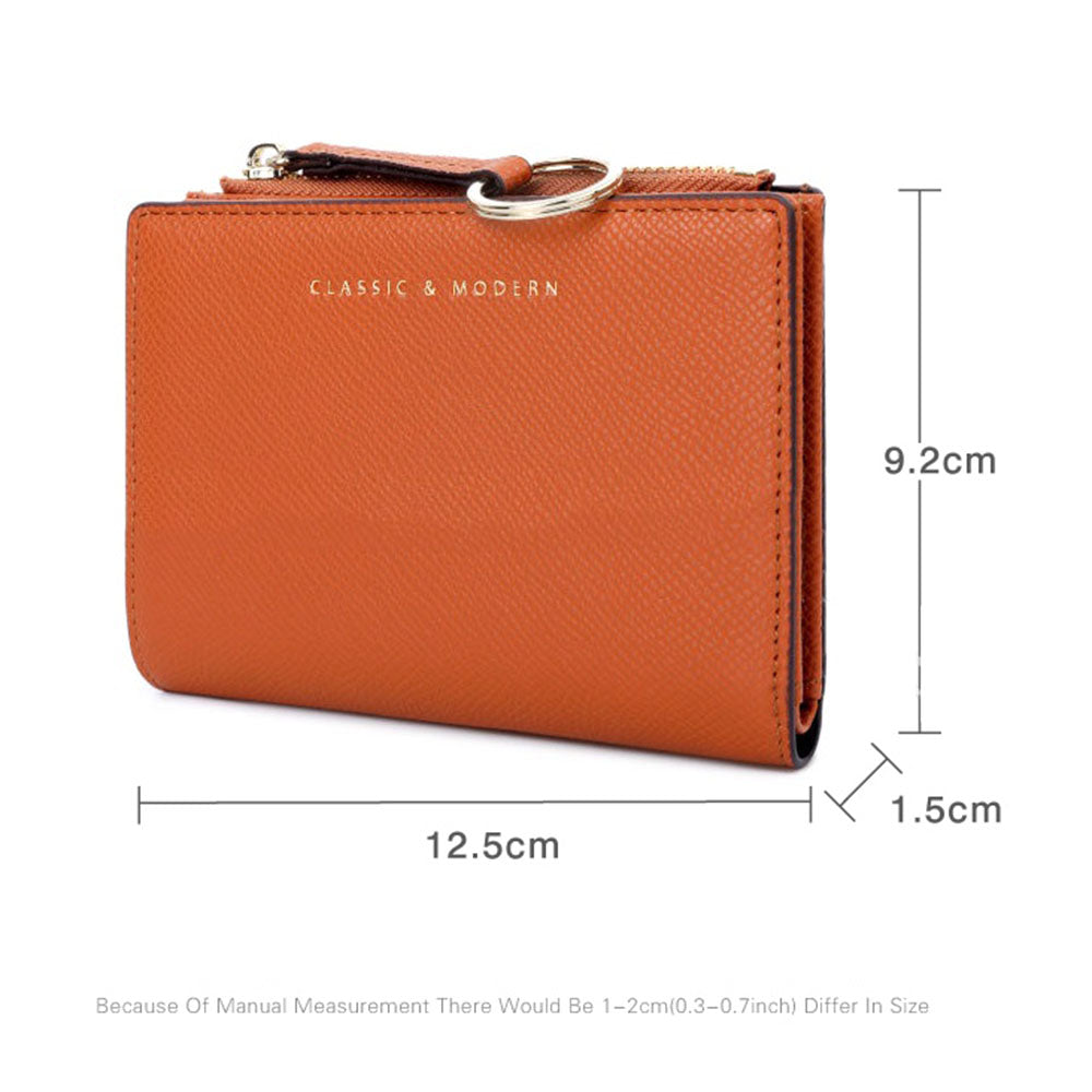 TAILIAN T2602-242 Bi-fold Short Wallet Women PU Leather Slim Coin Purse with Keychain