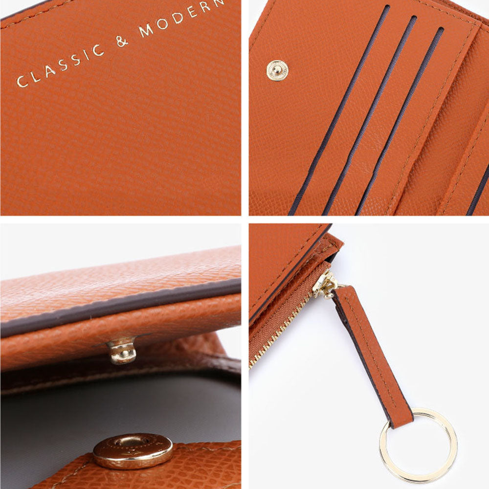 TAILIAN T2602-242 Bi-fold Short Wallet Women PU Leather Slim Coin Purse with Keychain
