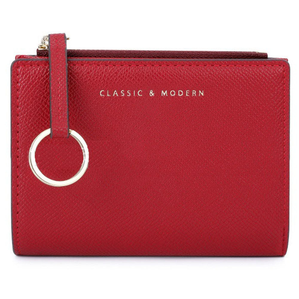 TAILIAN T2602-242 Bi-fold Short Wallet Women PU Leather Slim Coin Purse with Keychain