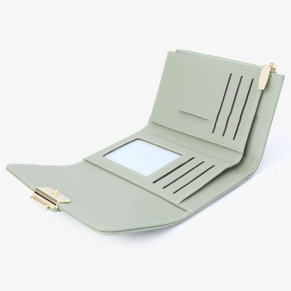 TAILIAN T6223-008 PU Leather Folding Short Wallet Women Cards Cash Holder Bag with Zipper Pocket
