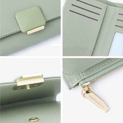 TAILIAN T6223-008 PU Leather Folding Short Wallet Women Cards Cash Holder Bag with Zipper Pocket