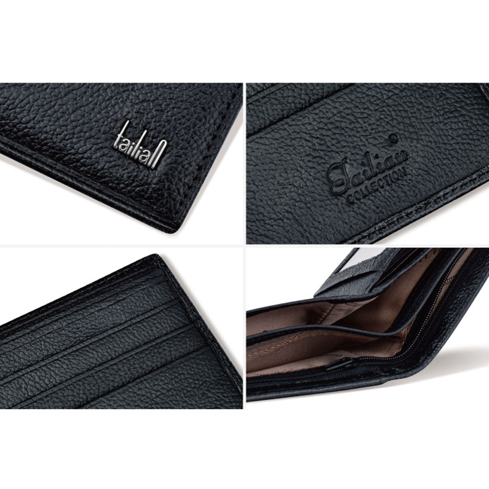TAILIAN T123-H33-BE Business Men Multiple Card Slots Cowhide Leather Short Wallet