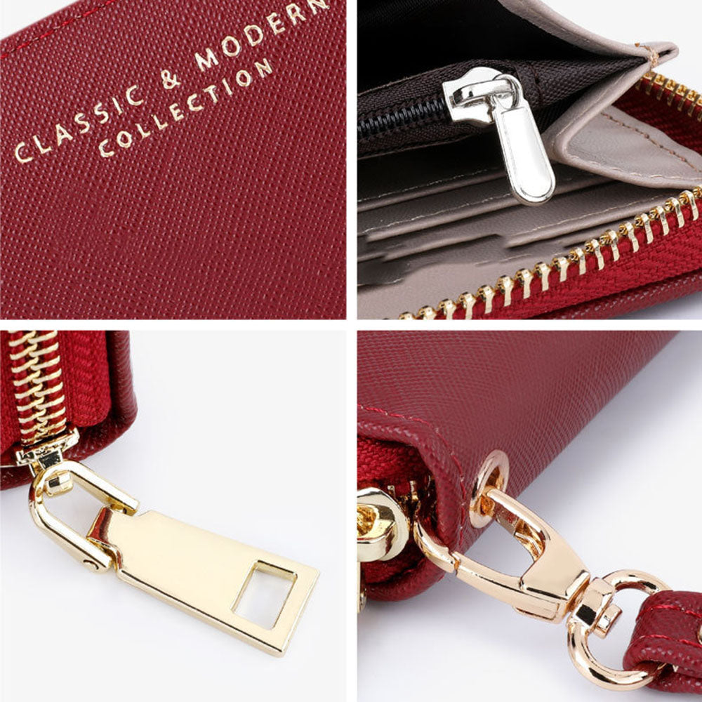 TAILIAN T9612-042 Cross Texture PU Leather Cellphone Clutch Women Zipper Long Wallet