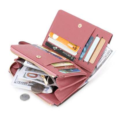 TAILIAN T2708-001 PU Leather Zipper Pocket Short Wallet Cross Texture Women Purse