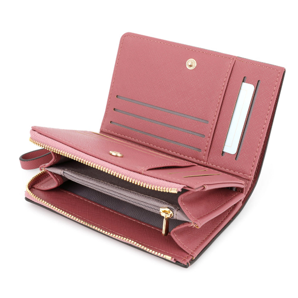 TAILIAN T2708-001 PU Leather Zipper Pocket Short Wallet Cross Texture Women Purse