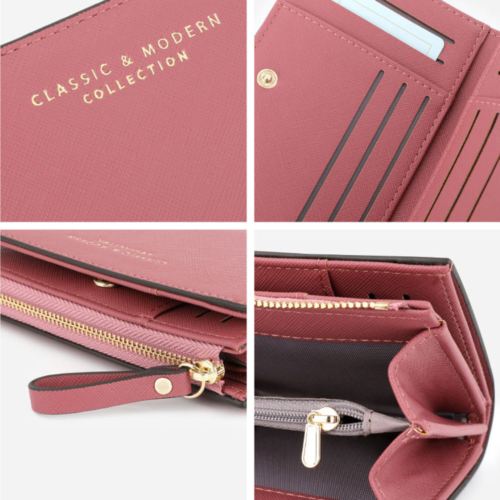 TAILIAN T2708-001 PU Leather Zipper Pocket Short Wallet Cross Texture Women Purse