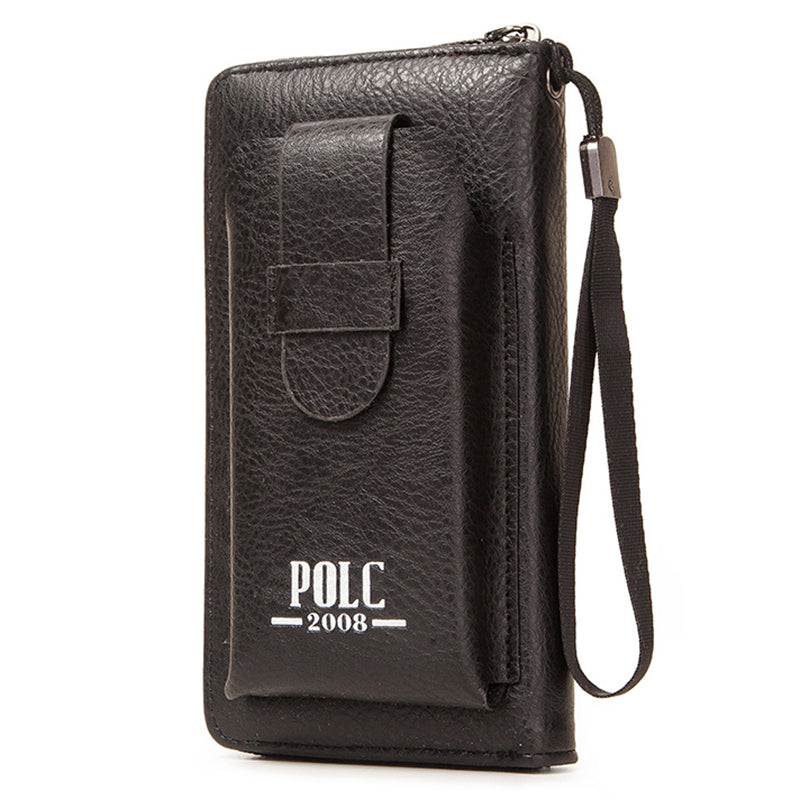 POLC PU Leather Zipper Design Wallet Coin Card Storage Holder Cash Cell Phone Organizer Pouch Wrist Clutch Bag
