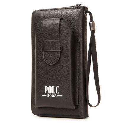 POLC PU Leather Zipper Design Wallet Coin Card Storage Holder Cash Cell Phone Organizer Pouch Wrist Clutch Bag