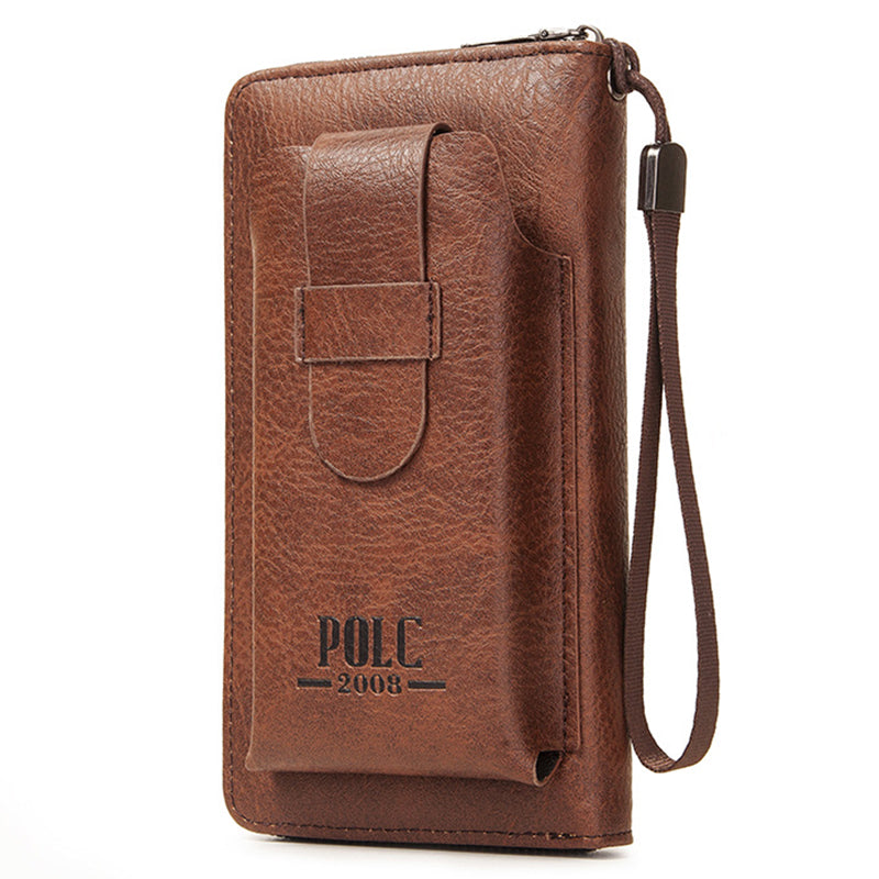POLC PU Leather Zipper Design Wallet Coin Card Storage Holder Cash Cell Phone Organizer Pouch Wrist Clutch Bag