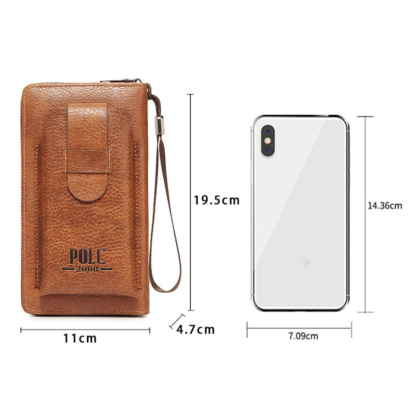 POLC PU Leather Zipper Design Wallet Coin Card Storage Holder Cash Cell Phone Organizer Pouch Wrist Clutch Bag