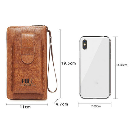 POLC PU Leather Zipper Design Wallet Coin Card Storage Holder Cash Cell Phone Organizer Pouch Wrist Clutch Bag
