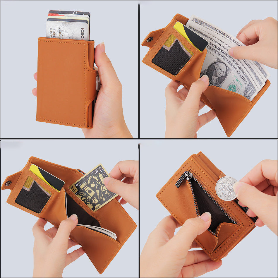 RFID Blocking Credit Card ID Card Holder Aluminum Alloy+PU Leather Card Pouch Case Wallet Billfold