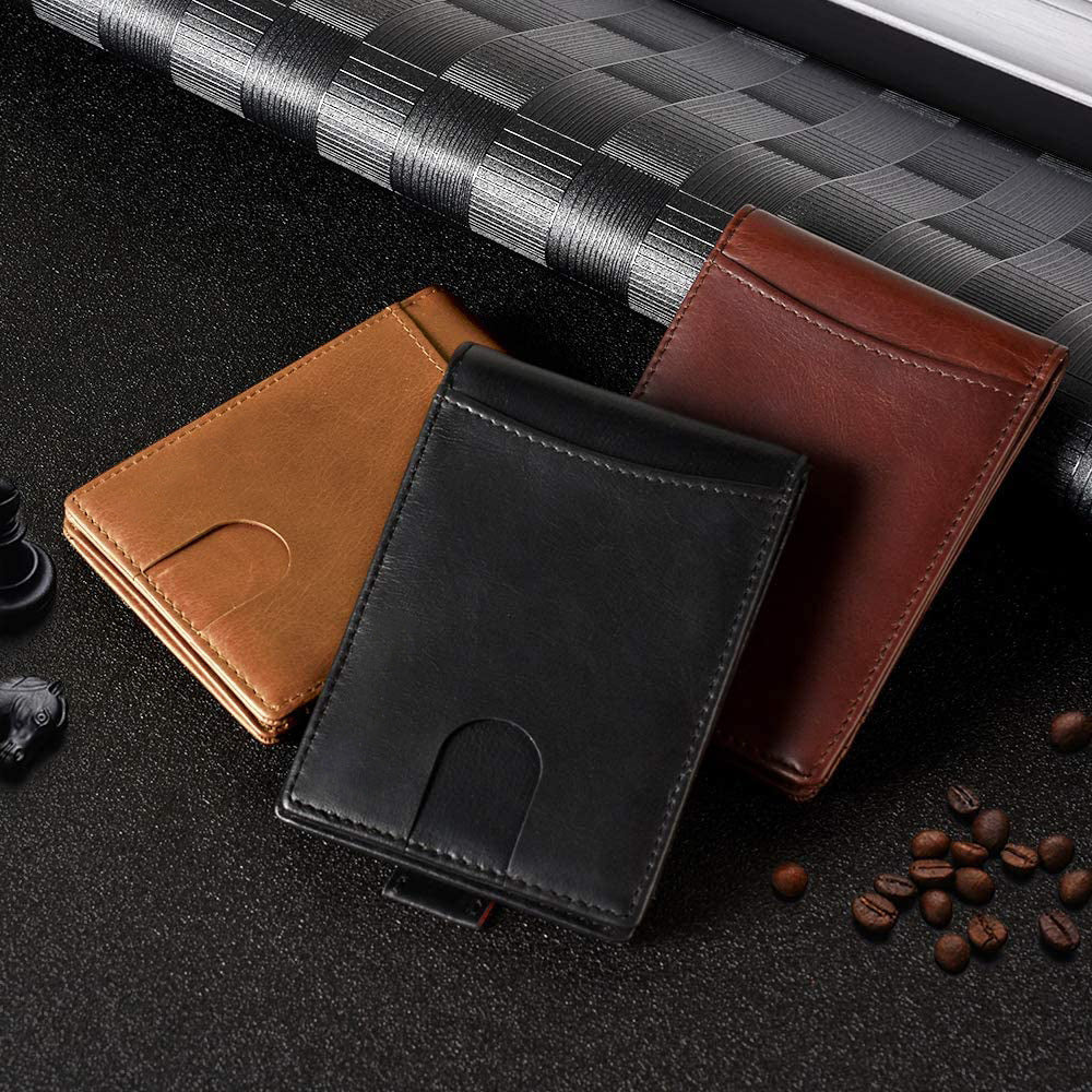 RFID Blocking Microfiber Leather Card Holder Cash Clip Design Men Card Bag Wallet