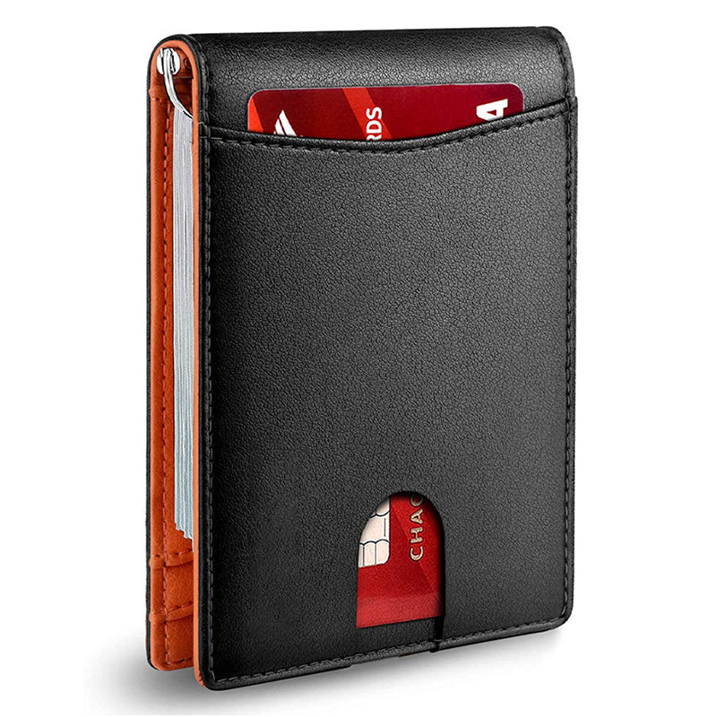 RFID Blocking Microfiber Leather Card Holder Cash Clip Design Men Card Bag Wallet