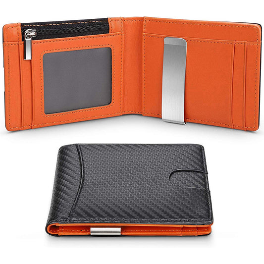 Retro RFID Blocking Slim Bi-fold Card Bag Men PU Leather Pocket Wallet with Money Clip
