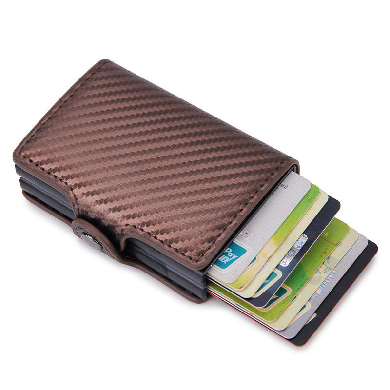 Credit Card Holder RFID Blocking PU Leather + Aluminum Alloy Pop Out Double Layer Card Case