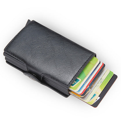 Credit Card Holder RFID Blocking PU Leather + Aluminum Alloy Pop Out Double Layer Card Case