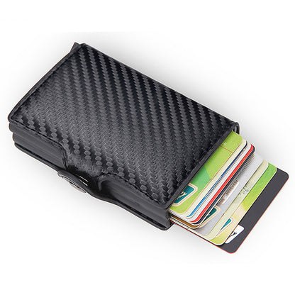 Credit Card Holder RFID Blocking PU Leather + Aluminum Alloy Pop Out Double Layer Card Case