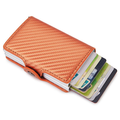 Credit Card Holder RFID Blocking PU Leather + Aluminum Alloy Pop Out Double Layer Card Case