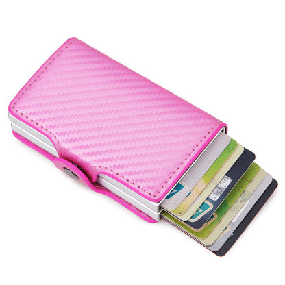 Credit Card Holder RFID Blocking PU Leather + Aluminum Alloy Pop Out Double Layer Card Case