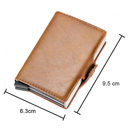 Credit Card Holder RFID Blocking PU Leather + Aluminum Alloy Pop Out Double Layer Card Case