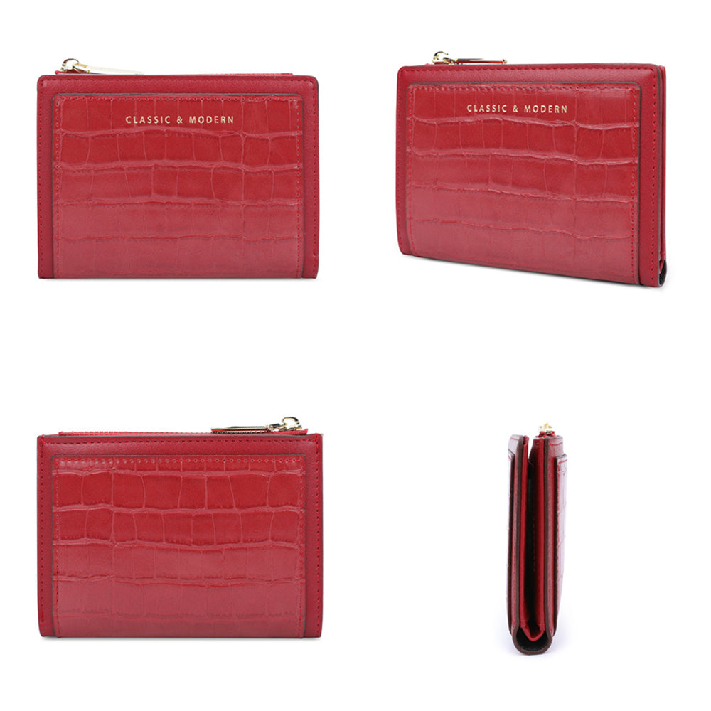 TAILIAN T2602-168 Women's Folding Wallet Crocodile Texture Coin Storage Pouch PU Leather Card Holder for Teen Girls