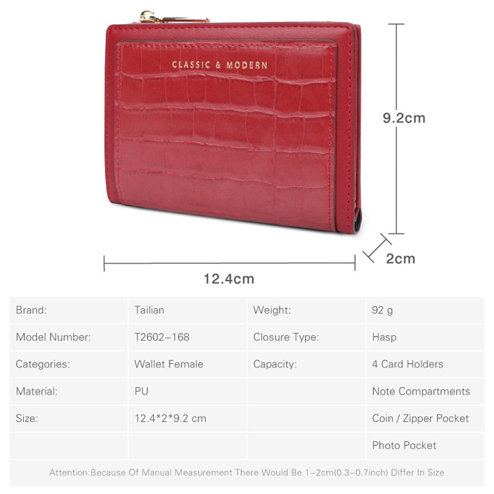 TAILIAN T2602-168 Women's Folding Wallet Crocodile Texture Coin Storage Pouch PU Leather Card Holder for Teen Girls
