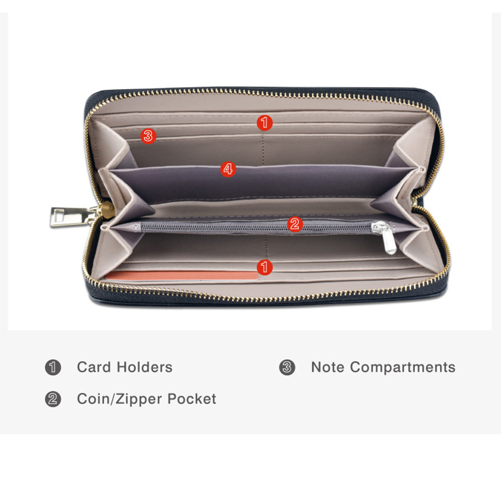 TAILIAN T9612-014 PU Leather Long Wallet Women Cellphone Holder Zipper Clutch Bag