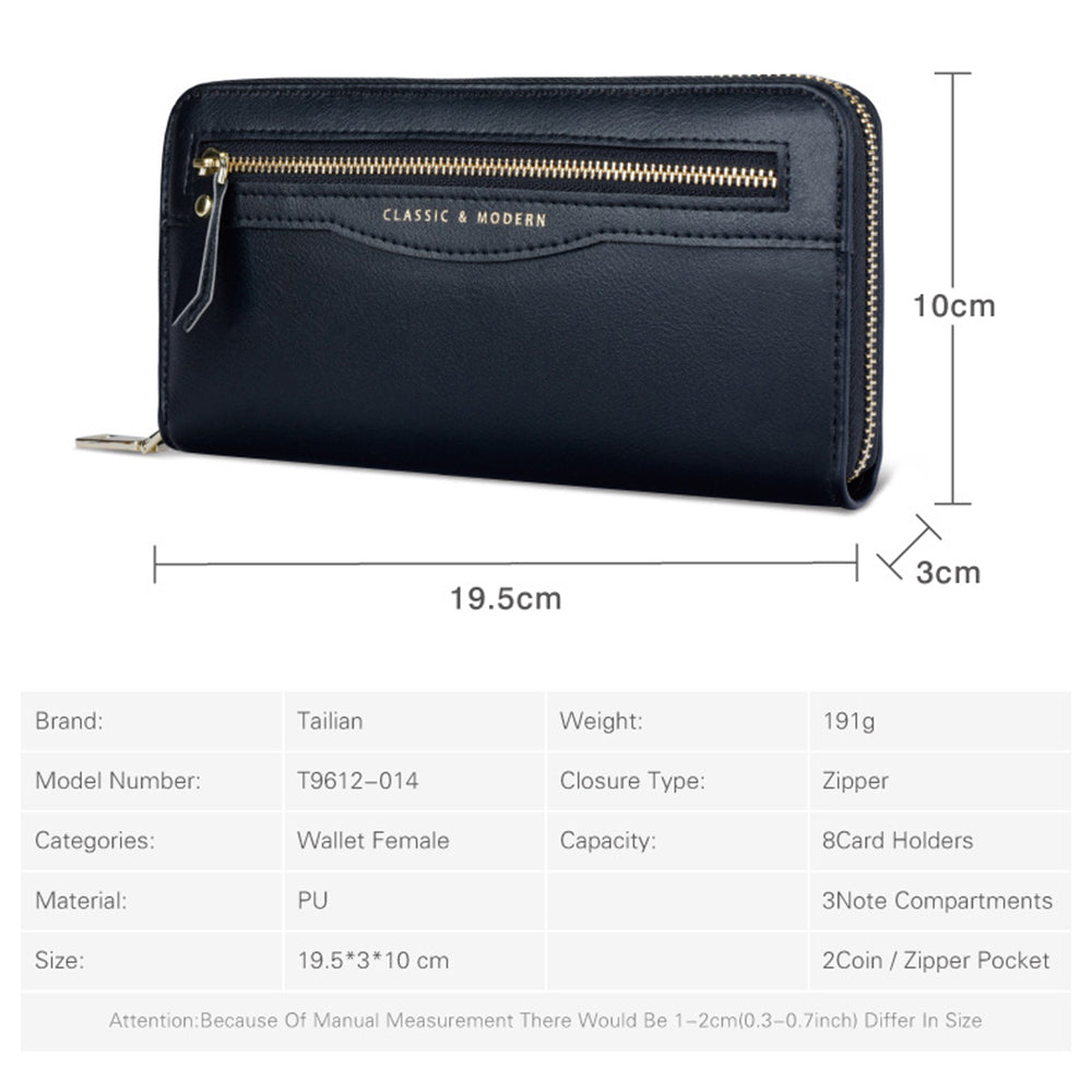 TAILIAN T9612-014 PU Leather Long Wallet Women Cellphone Holder Zipper Clutch Bag