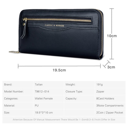TAILIAN T9612-014 PU Leather Long Wallet Women Cellphone Holder Zipper Clutch Bag