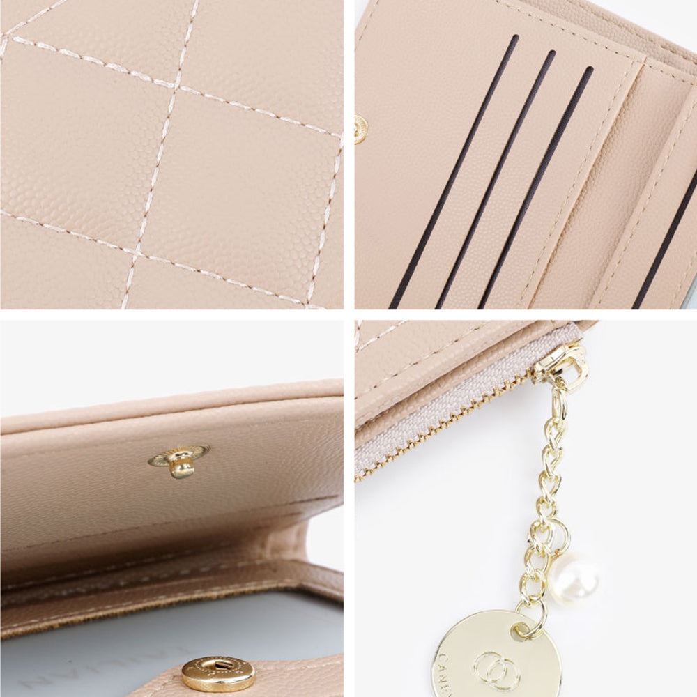 TAILIAN T2602-288 Rhombus Decor Leather Wallet Women's Clutch Purse with Pearl Decor