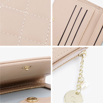 TAILIAN T2602-288 Rhombus Decor Leather Wallet Women's Clutch Purse with Pearl Decor