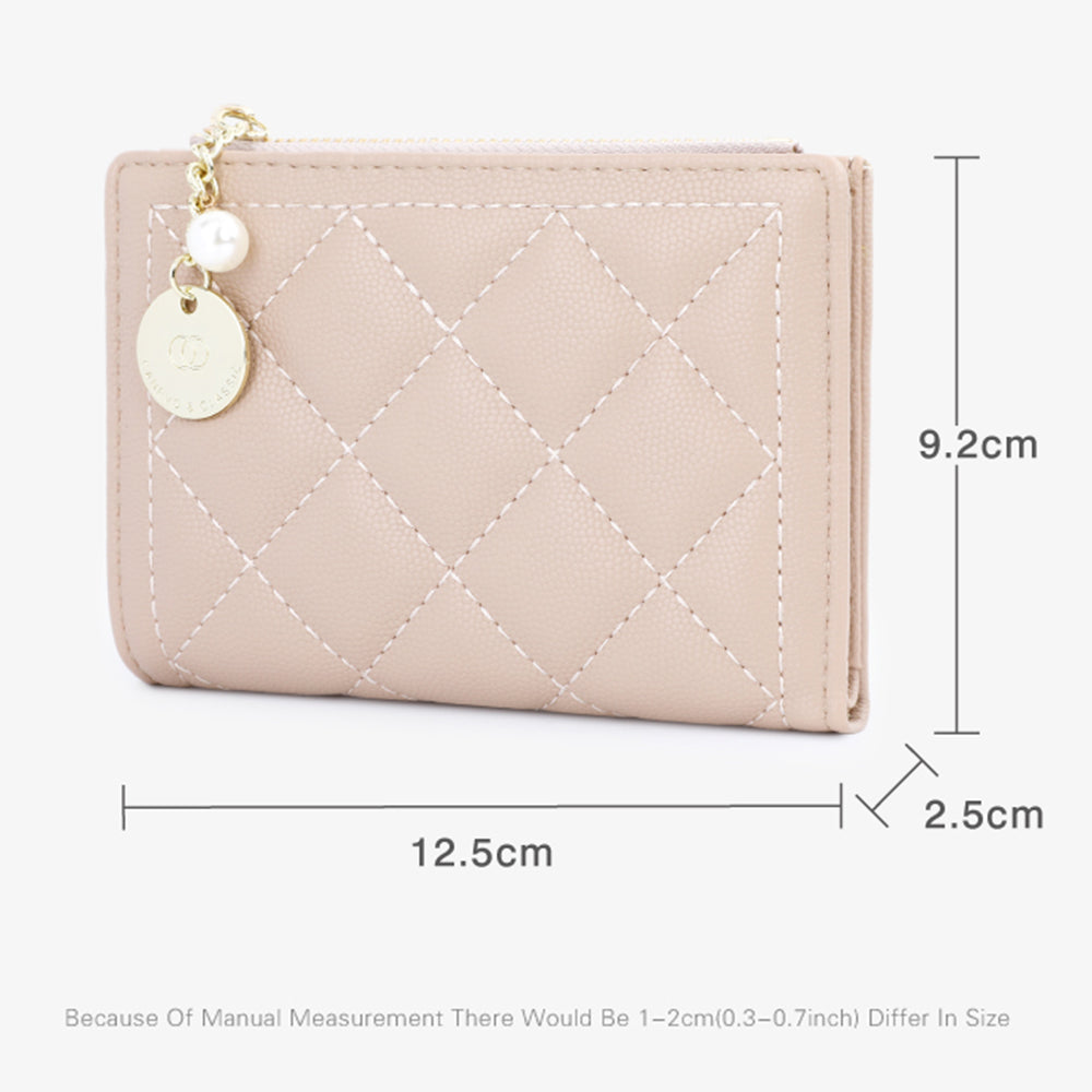 TAILIAN T2602-288 Rhombus Decor Leather Wallet Women's Clutch Purse with Pearl Decor