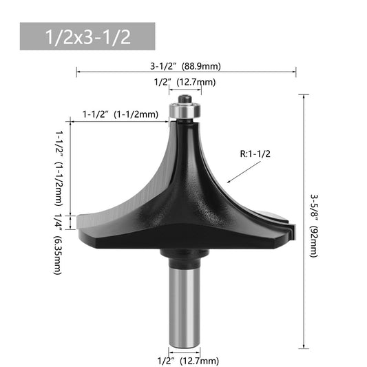 1 / 2 Inch Shank High Hardness Round Over Bit Tungsten Steel Alloy Cutter Wood Line Edge Trimmer for Woodworking