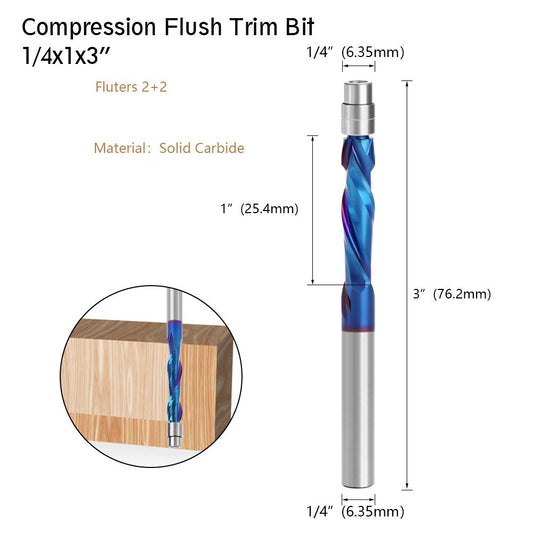 2 / 4 Shank Alloy Milling Cutter for Engraving Wood, MDF Woodworking Router Bit Tools Carving Cutter - Compression Cutter 1 / 4*1*3