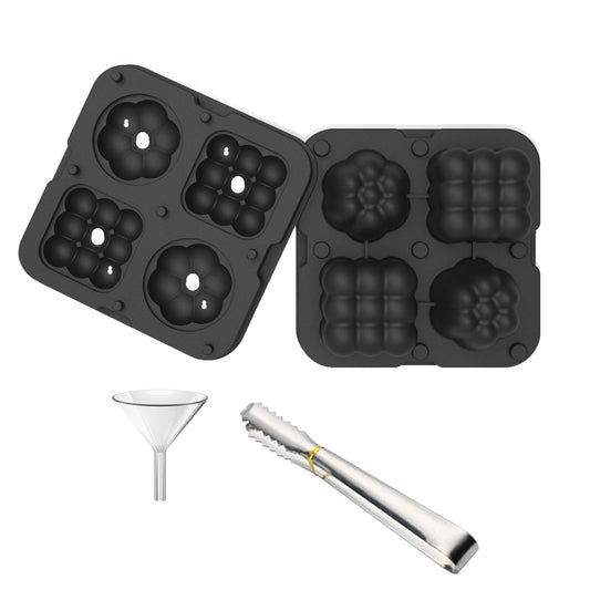 2 in 1 Ice Cube Tray Reusable Silicone Ice Making Mold with Funnel + Ice Clamp (BPA Free, No FDA Certificate)